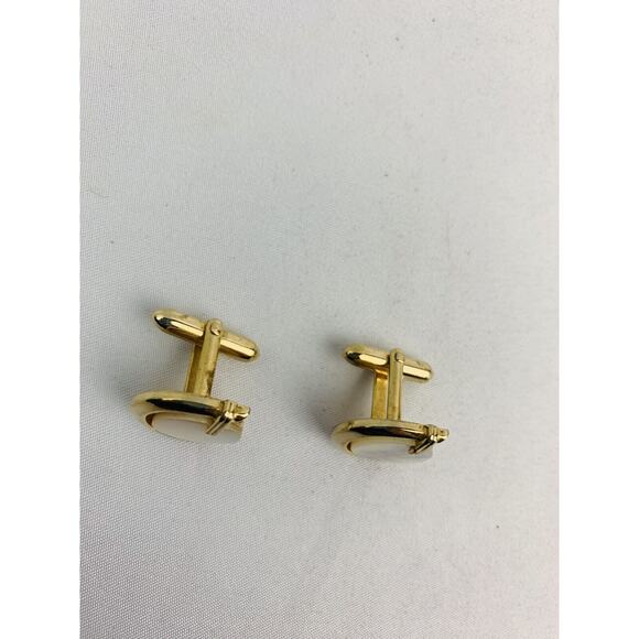 Vintage Signed Swank Cufflinks Goldtone and Mother of Pearl Bullet Back - Picture 6 of 10